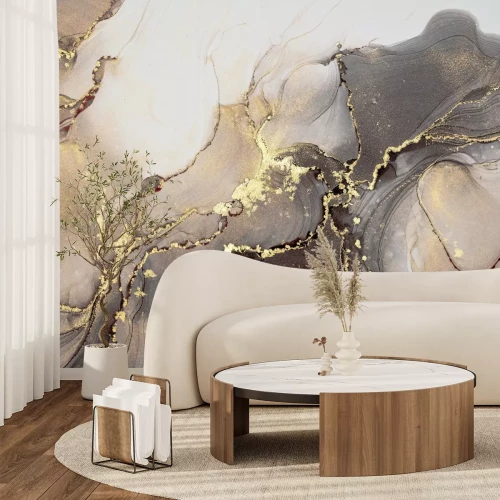 Fototapete Marmormuster im Aquarellstil mit Gold