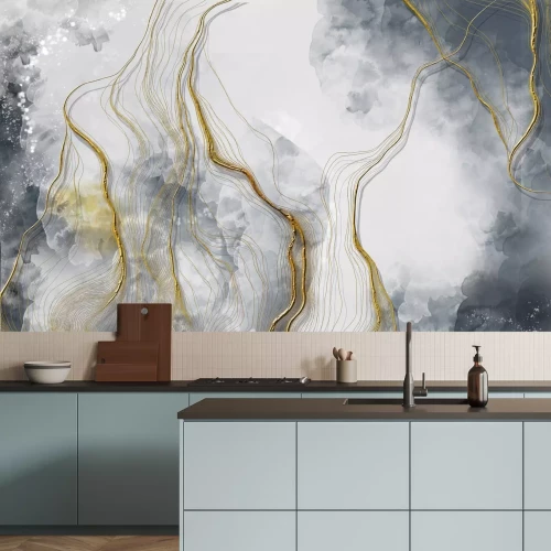 Fototapete Goldene Linien auf abstraktem marmoriertem strukturiertem Hintergrund