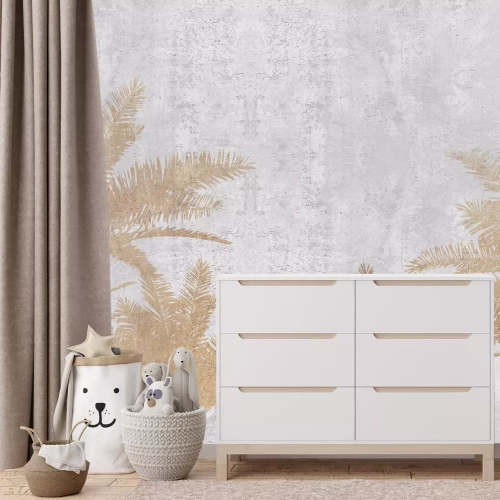 Fototapete Tropische Palmen auf strukturiertem Betonhintergrund Loft-Stil