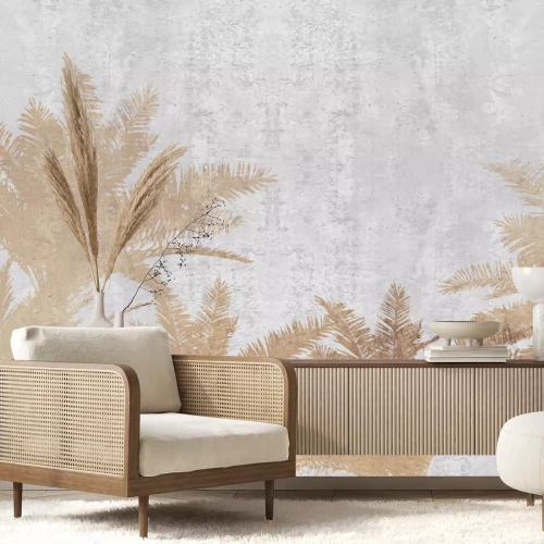Fototapete Tropische Palmen auf strukturiertem Betonhintergrund Loft-Stil