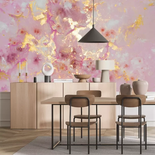 Fototapete Abstrakte Rosen-Marmorstruktur mit goldenen Verzierungen