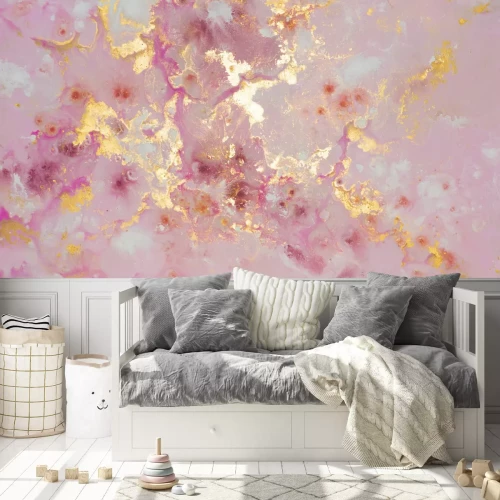 Fototapete Abstrakte Rosen-Marmorstruktur mit goldenen Verzierungen