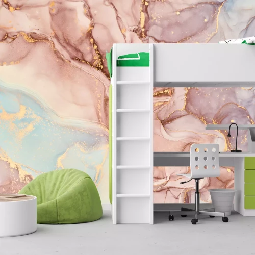 Fototapete Rosa-blauer Marmor mit Gold, elegante Textur