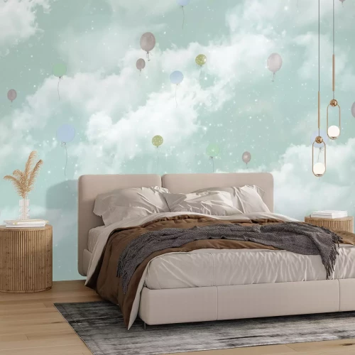 Fototapete Luftballons vor dem Hintergrund von Wolken am Sternenhimmel