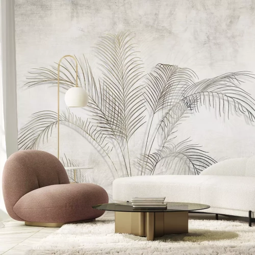 Fototapete Zarte Palmblätter auf Betonhintergrund