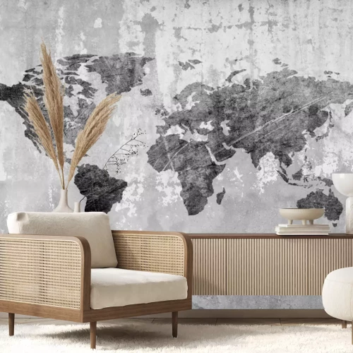 Fototapete Moderne Weltkarte auf Betonhintergrund