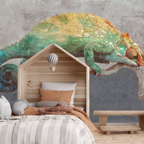 Fototapete Abstrakter Chamäleon auf einem Ast