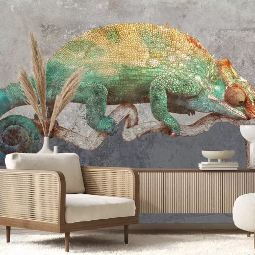 Fototapete Abstrakter Chamäleon auf einem Ast