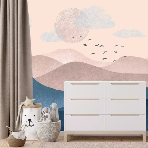 Fototapete Minimalistische Landschaft mit Bergen