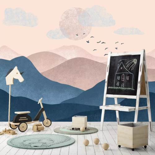 Fototapete Minimalistische Landschaft mit Bergen