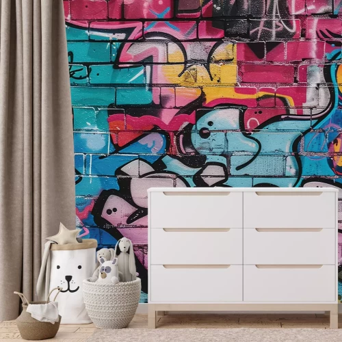 Fototapete Buntes Graffiti auf einer Ziegelwand
