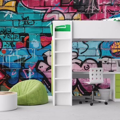 Fototapete Buntes Graffiti auf einer Ziegelwand