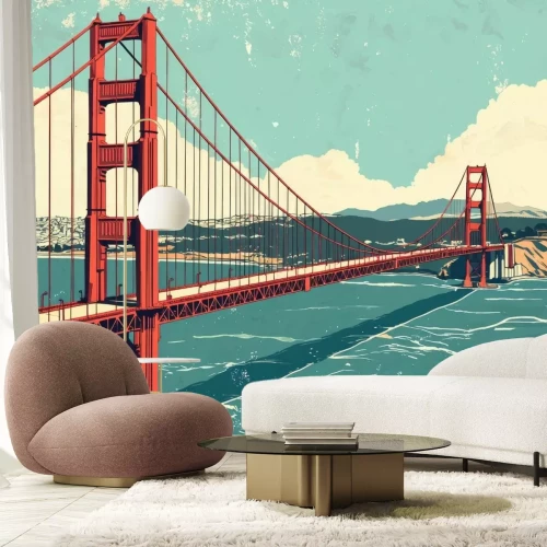 Fototapete Gemalter Brücke vor der Kulisse einer Metropole