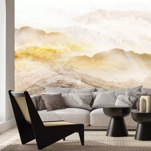 Fototapete Beigefarbene Marmorgebirge im Nebel
