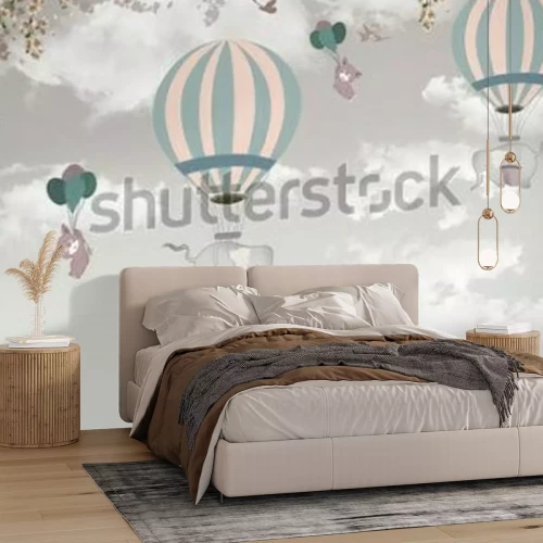 Fototapete Elefanten in Ballons am Himmel