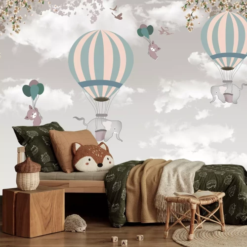 Fototapete Elefanten in Ballons am Himmel