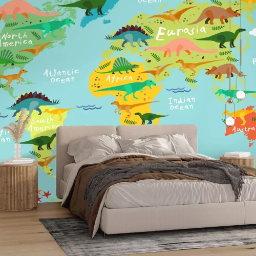 Fototapete Märchenhafte Dinosaurier auf einer Kinderkarte