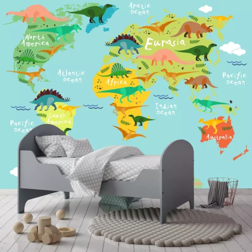 Fototapete Märchenhafte Dinosaurier auf einer Kinderkarte