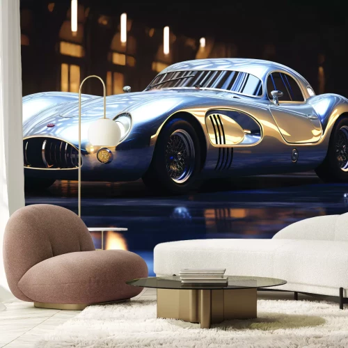 Fototapete Oldtimerfahrzeug unter den Scheinwerfern