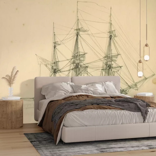 Fototapete Skizze eines Segelschiffs auf einer Textur