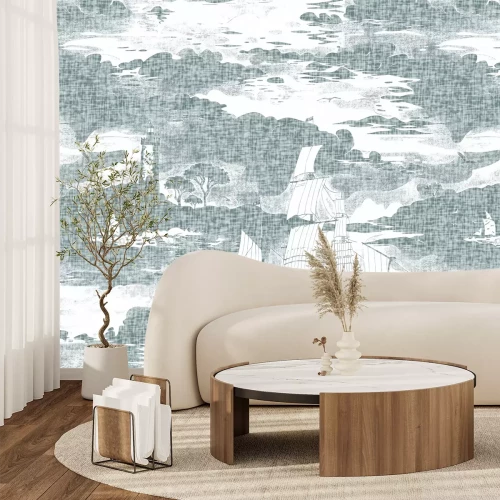 Fototapete Segelboote mit einem Leuchtturm auf abstraktem Hintergrund