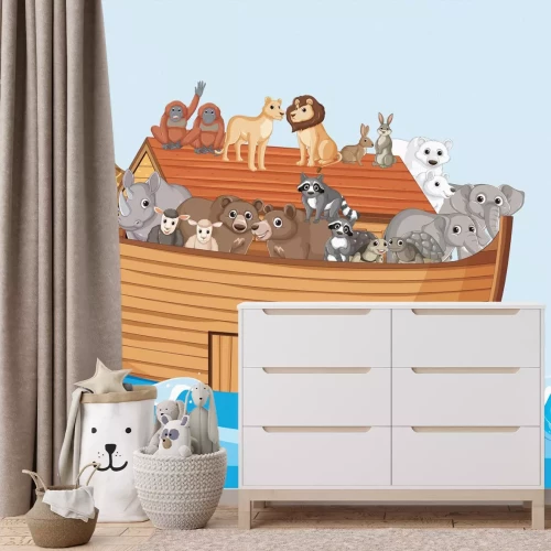 Fototapete Boot mit Tieren auf den Meereswellen