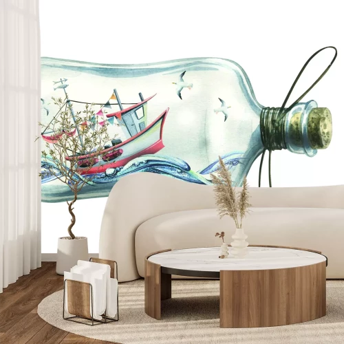 Fototapete Schiff auf dem Meer in einer Glasflasche