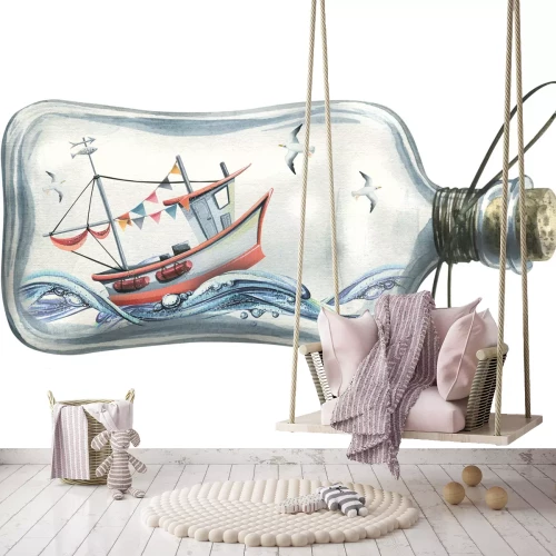 Fototapete Schiff auf dem Meer in einer Glasflasche