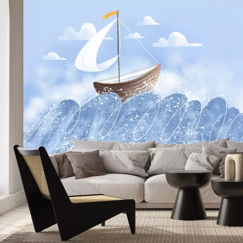 Fototapete Boot mit Segel auf welliger See