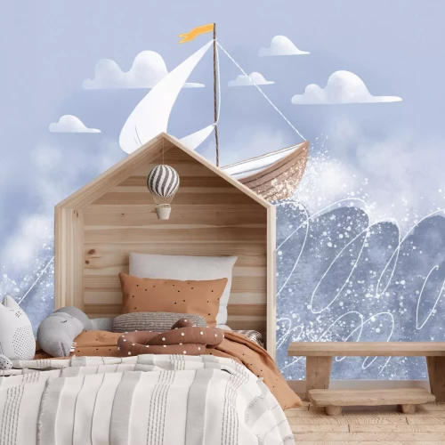 Fototapete Boot mit Segel auf welliger See