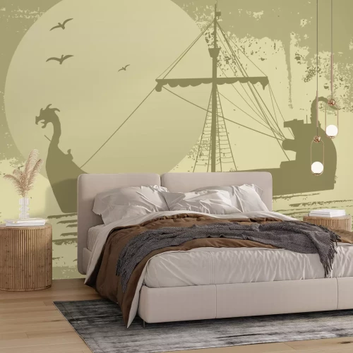 Fototapete Piratenschiff auf dem Meer vor dem Mondhintergrund