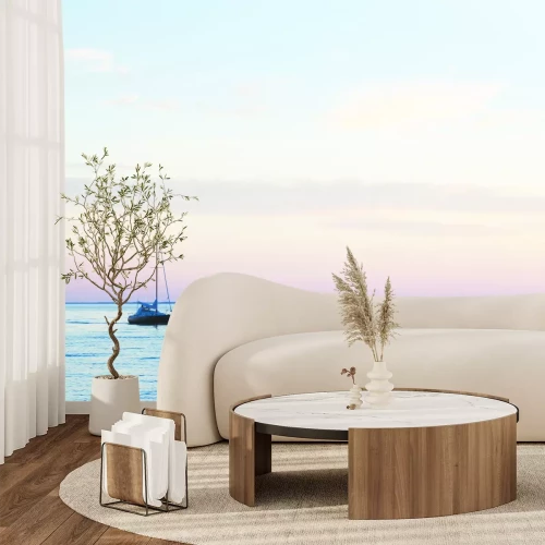 Fototapete Segelboot segelt auf dem Meer bei Sonnenuntergang