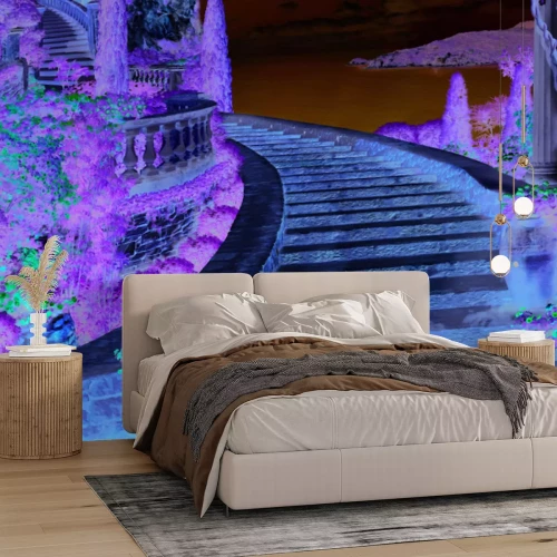 Fototapete Antike Treppen zwischen Blumen und Pflanzen