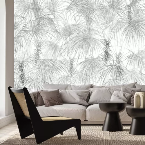 Fototapete Palmen mit grauen tropischen Blättern auf weißem Hintergrund