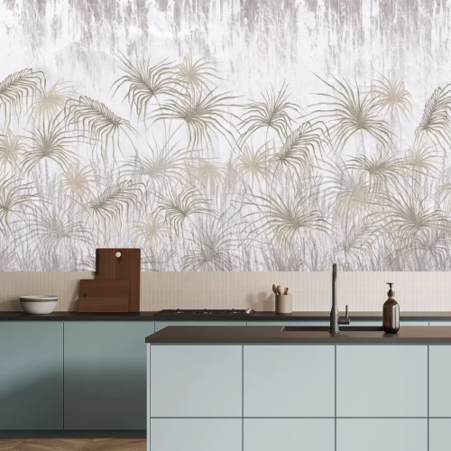 Fototapete Pflanzliches Muster mit Blättern auf Betonhintergrund