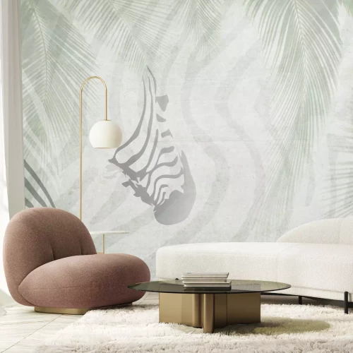 Fototapete Tierisches Zebra -Muster und Palmblätter