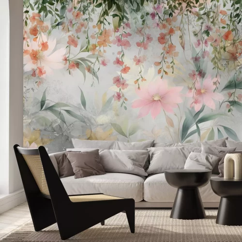 Fototapete Frühlingsblumen auf Aquarellhintergrund