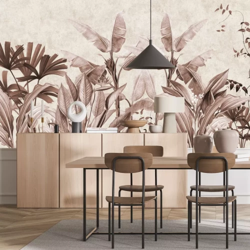 Fototapete Tropische Pflanzen in Bronze auf Betonhintergrund