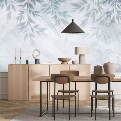 Fototapete Blätter auf einem blauen Hintergrund Botanische Texturmuster