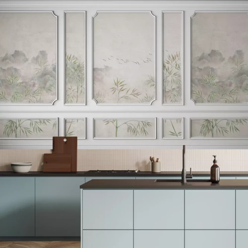 Fototapete Landschaft mit Grünen Pflanzen in Stuck