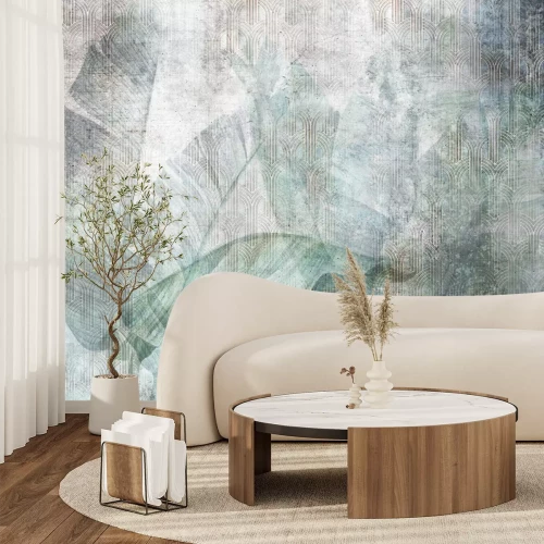 Fototapete Tropische Blätter auf Geometrischem Hintergrund im Loft-Stil