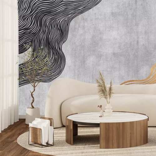 Fototapete Schwarze und Goldene Linien auf Grauem Hintergrund Minimalismus