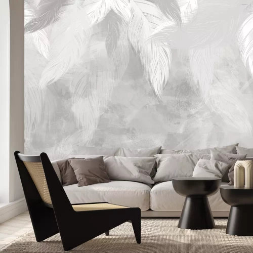 Fototapete Helle Federn auf Betonhintergrund