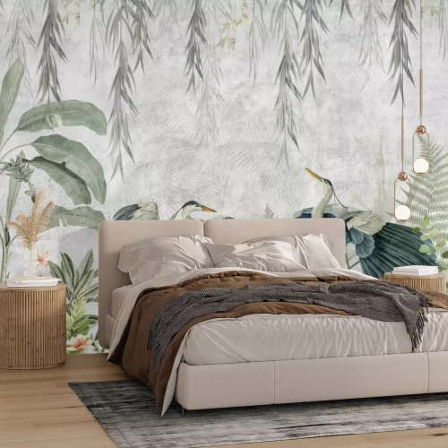 Fototapete Tropische Pflanzen und Reiher im Dschungel