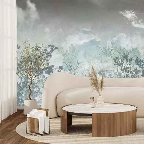 Fototapete Baum-Silhouetten auf einem Aquarell-Hintergrund