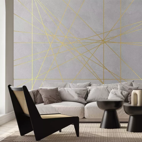 Fototapete Goldene Linien auf Betonimitat - eine moderne Komposition