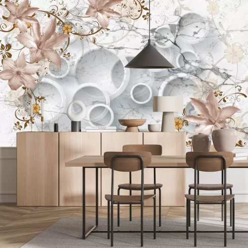 Fototapete Lilienblüten auf geometrischem Marmorhintergrund