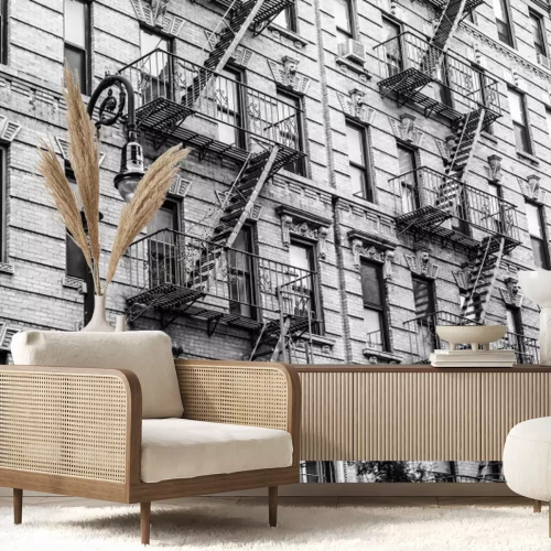 Fototapete Mietshaus im Vintage-Stil mit Treppen