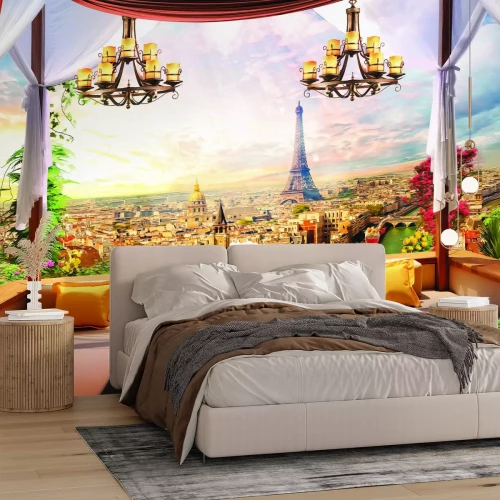 Fototapete Blick vom Balkon auf Paris bei Sonnenuntergang