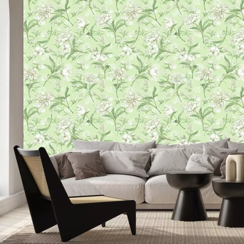 Fototapete Zarte weiße Pfingstrosen in Grün